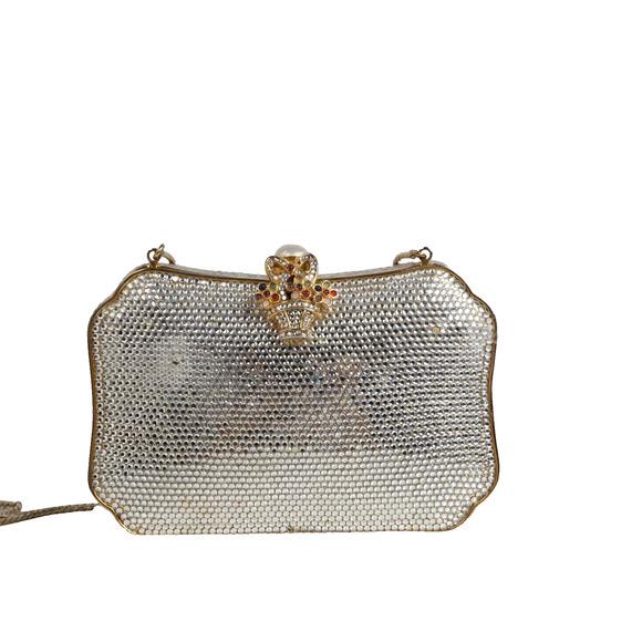 Vintage Judith Leiber Swarovski Crystal Minaudiere Evening Bag With Comb, Mirror - Picture 2 of 16